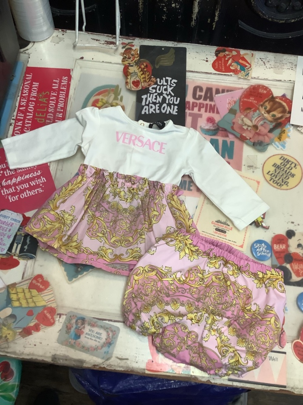 Versace White Top with Pink Logo Detail